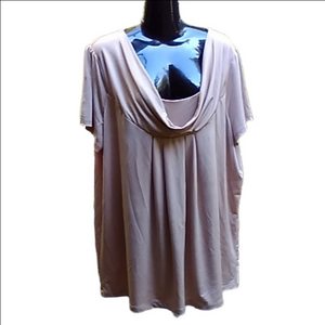 2/25 AE Gold Cowl Drape Neck Short Sleeve Tunic Dressy Blouse 2X